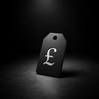 Black price tag with a pound sign